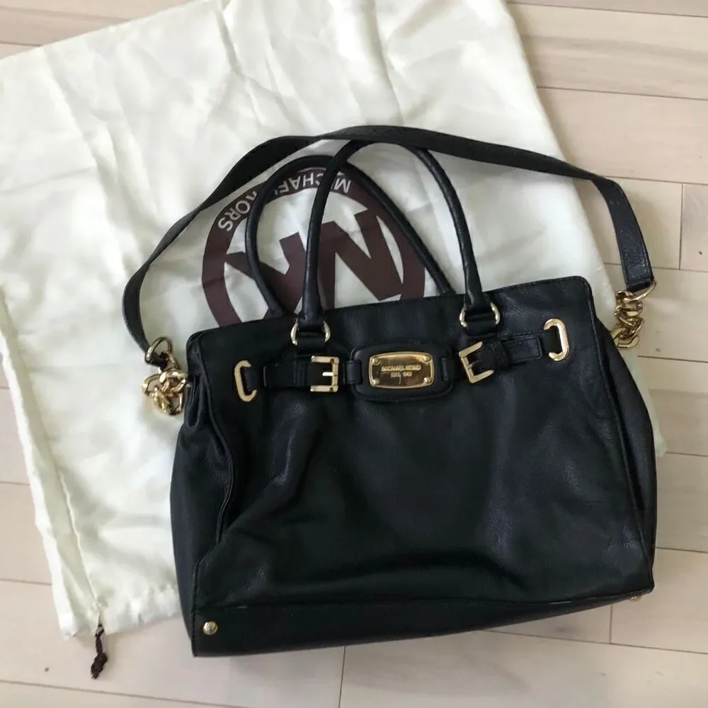 Michael Kors Women's Hamilton Gold Chain Strap Satchel Bag Black
